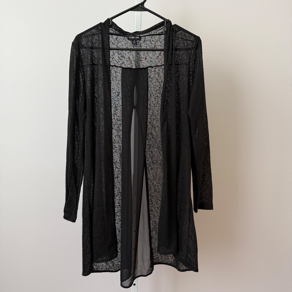 Ronen Chen Linen Sheer Relaxed Office Siren Witchy Open Cardigan 12 Black
